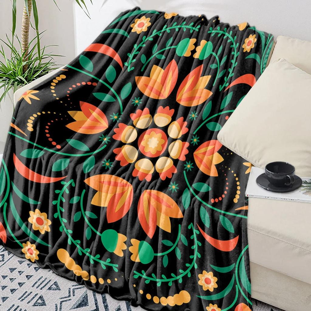 Colorful Mexican Abstract Flower Throw Blanket Warm Flannel for Kids Portable Soft Sofa Bedspread