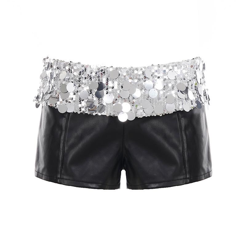 Trendy Slimming Sequin Leather Shorts - Sexy European & American Fashion Medium чёрный
