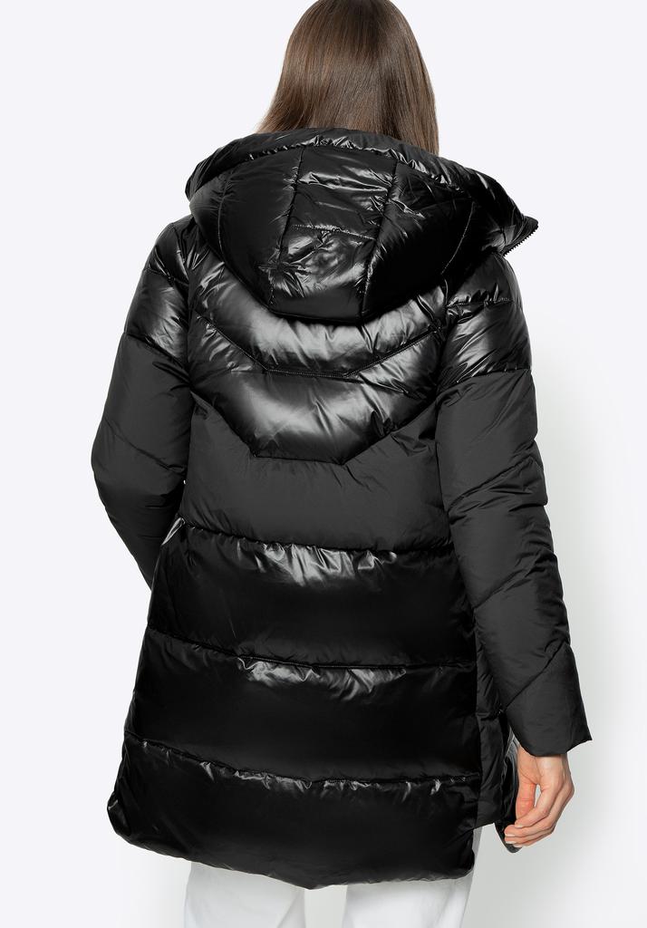 Manteau d'hiver matelassé pour femme Wittchen en matériaux combinés avec capuche, Nylon Noir
