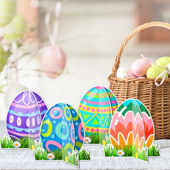 6 Pcs Easter Egg Decorations Paper Colored Eggs Tabletop Decor Sign Standing Egg Centerpiece for Easter Dinner Party Spring Events Supplies