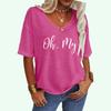 Women Fashion Letter Print Tee Shirt Summer Casual V-neck Top Loose Short Sleeve T-shirt