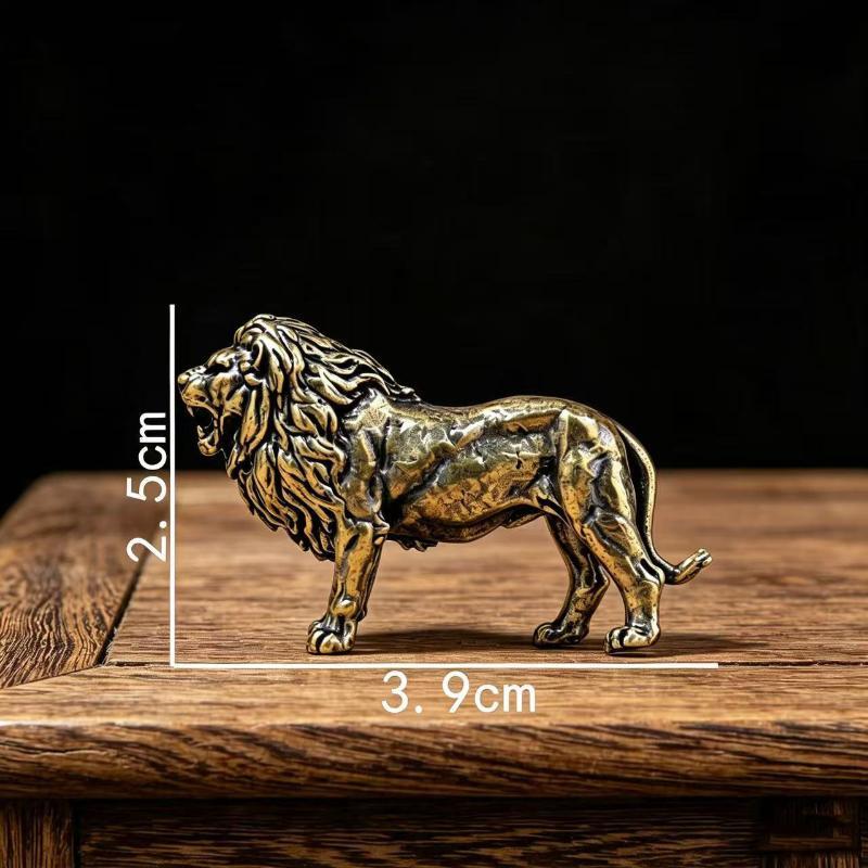 Brass Lion Figurine With Vintage Antique Finish And Exquisite Carvings For Home Office Desktop Decor