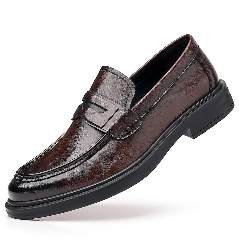 Fashion 2024 Luxury Brand Business Leather Shoes Loafers for Men Thick Soled Shoes Man Moccasin Handmade Slip On Dress Shoes Men Party