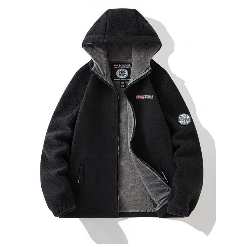 Giacca in pile con ricamo per uomo e donna con cappuccio