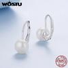 WOSTU 925 Sterling Silver Simple Pearl Huggies Earrings For Women French Style Pearl Hoop Earrings Elegant Jewelry Gift