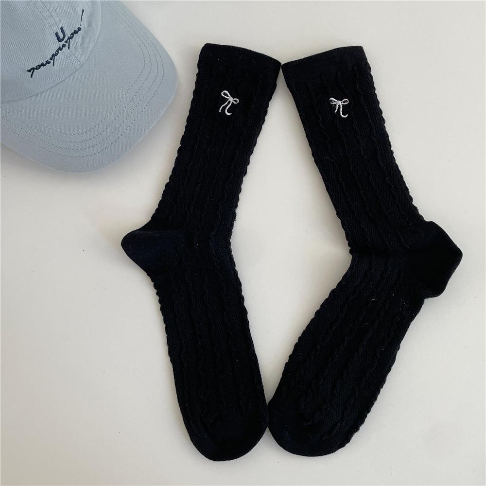 Women's Summer Bow College Style Breathable Hollow Mesh Mid Tube Socks