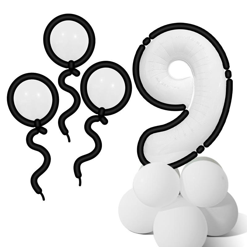 

Мультяшный стиль Черно-белая цифровая колонна из воздушных шаров Украшение сцены для детского праздника первого дня рождения Фото Comic style black and white digital column 9