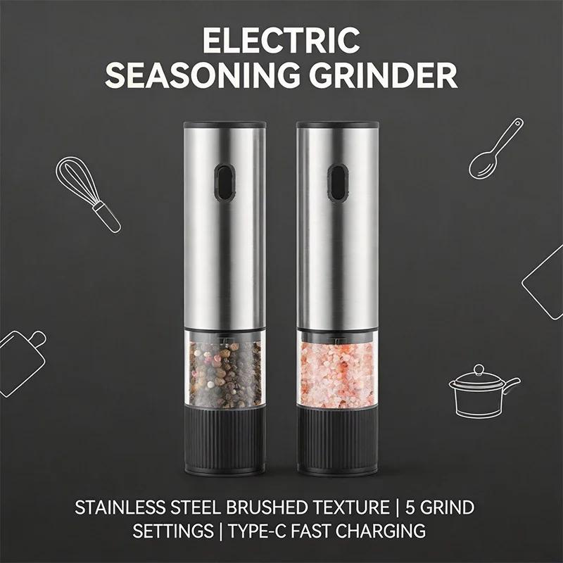 Electric Salt and Pepper Grinder Automatic Rechargeable Pepper Mill Shakers External Adjustable Coarseness Kitchen Appliances