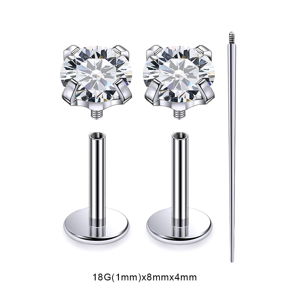3 PCS ASTM-F136 G23 Titanium Steel Labret Lip Piercing Men Women Round CZ Crystal Ear Cartilage Helix Piercings 6/8/10MM