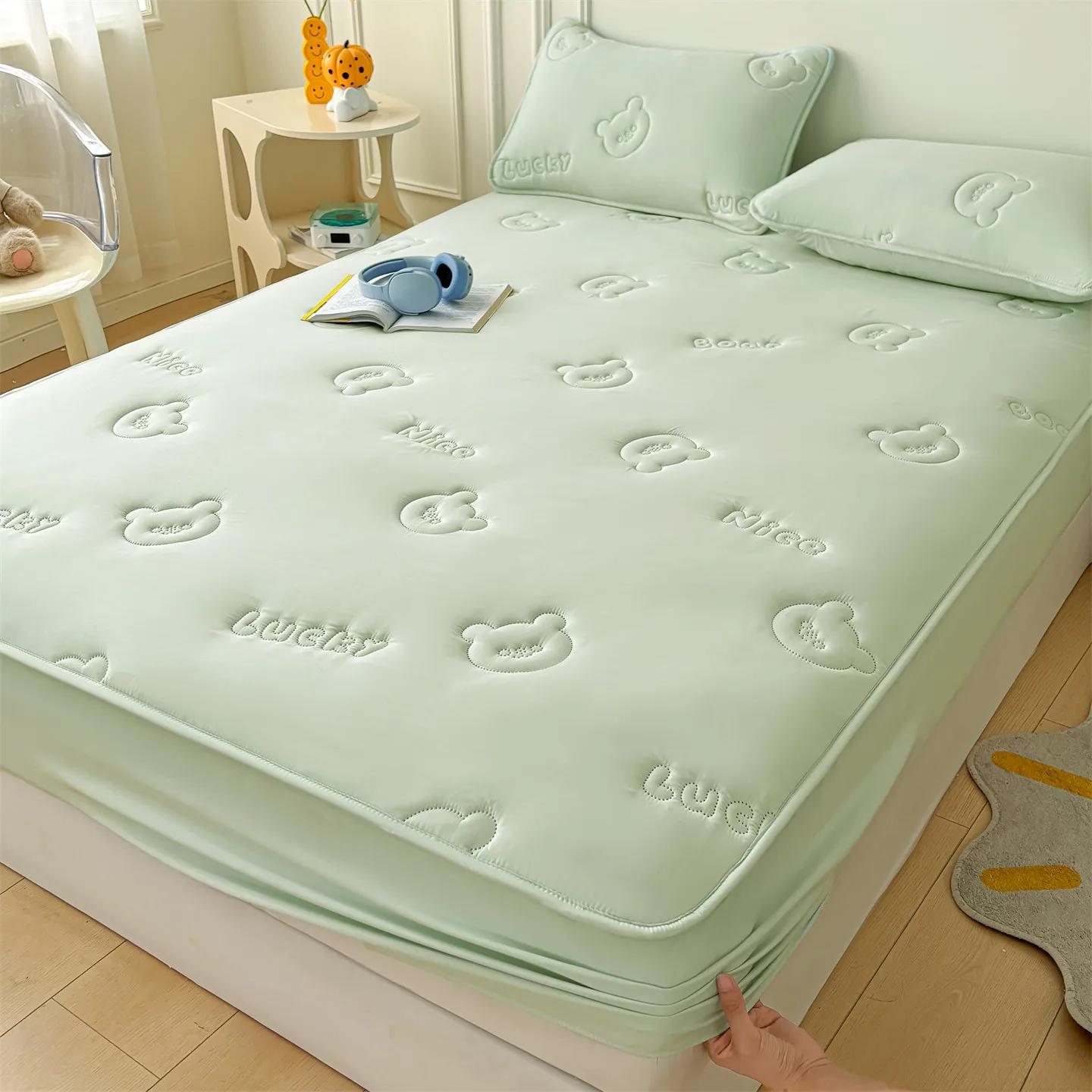 

Вышивка Водонепроницаемый Стеганый Наматрасник Дышащий Чехол для Матраса Защита от Клещей Антибактериальный Простыня на Резинке Без Наволочки 90x200cm