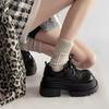 Women's Platform Leather Oxfords Chunky Sole Lace-Up Casual Shoes Thick Bottom Fashion Footwear