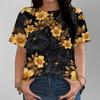 Bold Leopard Print Gold Flower Women's T-shirt Casual Fashionable Loose Comfortable Black Short Sleeve