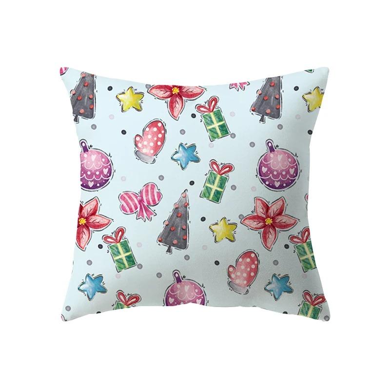 Christmas Decoration Santa Claus Print Pattern Cushion Cover Home Living Room Sofa Square Pillow Cover