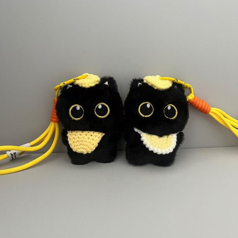 Kawaii Black Kitten Squeaky Plush Keychain Cartoon Cat Stuffed Doll Keyring Cute Bag Pendant Backpack Hanging Decoration Gifts