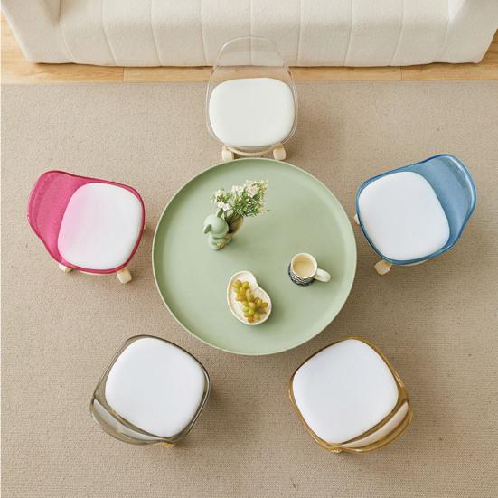 Acrylic Low Stool with 360 Degrees Swivel Wheels Faux Leather Cushion Roller Seat with Backrest Heavy Duty Rotating Mini Chair Seating Stool