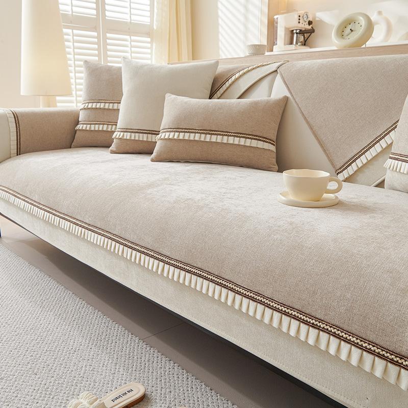 Chenille Sofa Cushion Non-Slip Four Seasons Universal Ribbon Stitching Sofa Cover Backrest Towel