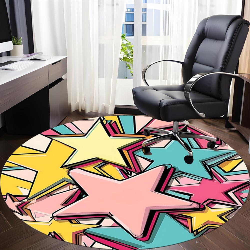 1pc Stars Celebration Office Round Area Rug, Indoor Mat Suitable ForOffice, Under Office Chairs Bedroom Living Room Home Decor T193