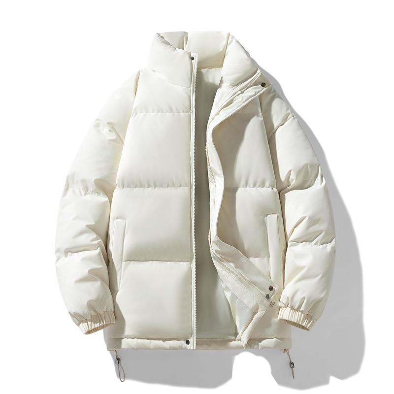 Stand-up Collar Solid Color Cotton-padded Clothes for Men and Women, Winter Bread Clothes, Large Size Thickened Warm Loose Tops, Trendy