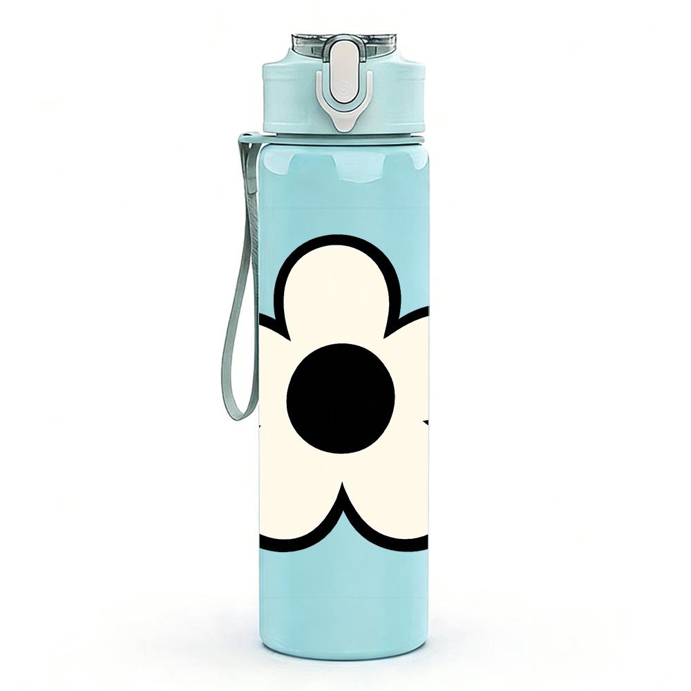 1PC Simple Five Petal White Flower 750ml Color Plastic Sports Water Bottle Leakproof Flip Straw Lid For Sports Office Home Use