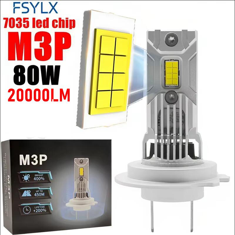 M3P H7 LED Headlight Bulb Mini Wireless 80W 20000LM 6000K CSP for Car Headlamp Auto Diode Lamps H7 Turbo Led 12V Automobile H7