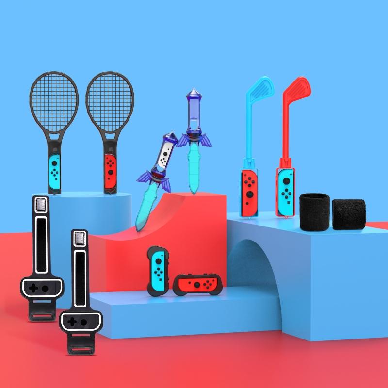 12 In 1 2022 Switch OLED Sport Accessories Set for Switch Controller with Grips Tennis Rackets Fitness Leg Strap Sword