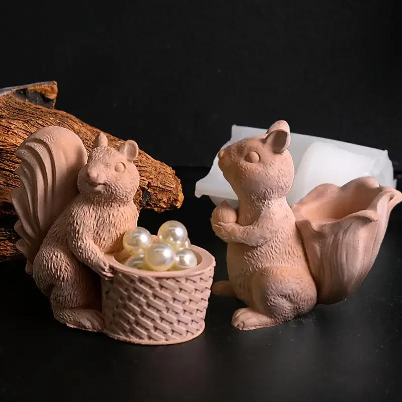 3D Mini Squirrel Silicone Mold Basket Design Flexible Resin for DIY Crafts Desktop Decoration High-Quality