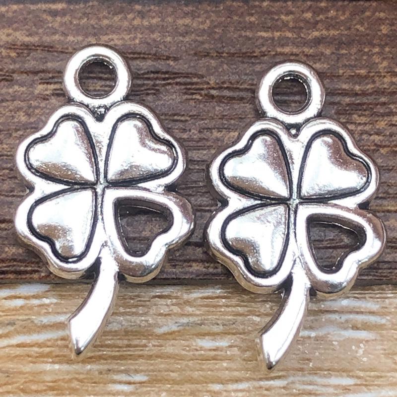 Antique Silver Alloy Four-Leaf Clover Pendant Charm for DIY Jewelry
