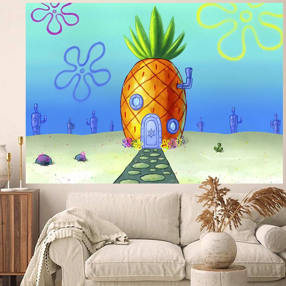 Cartoon Sponge And Bobs S-SquarePant Party Decorations Backdrop Photography Background Photo Studio Props Banner