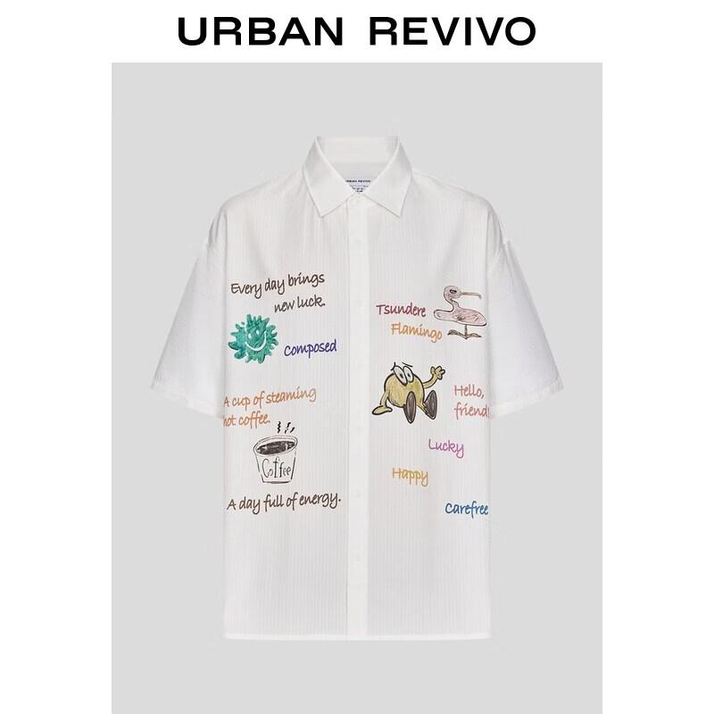 UR2026 Men s American Fun Print Textured Open Collar Shirt M