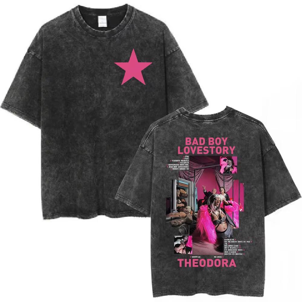 Washed Vintage Rapper Theodora Mega Bbl Graphic T Shirt Men Women Hip Hop Fashion Tshirt Casual Oversized Short Sleeves T Shirt