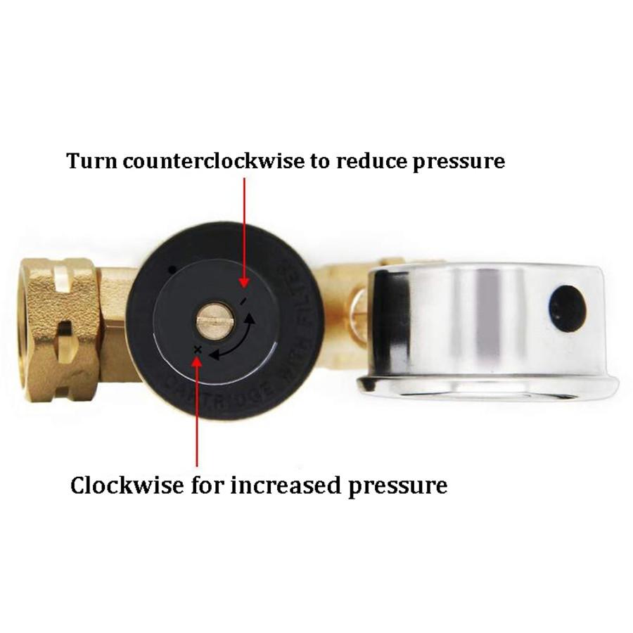 M11-0660R 3/4 "Water Pressure Regulator Valve Brass Lead-Free Adjustable Water Pressure Reducer with Gauge for RV Camper, and Inlet Screened Filter