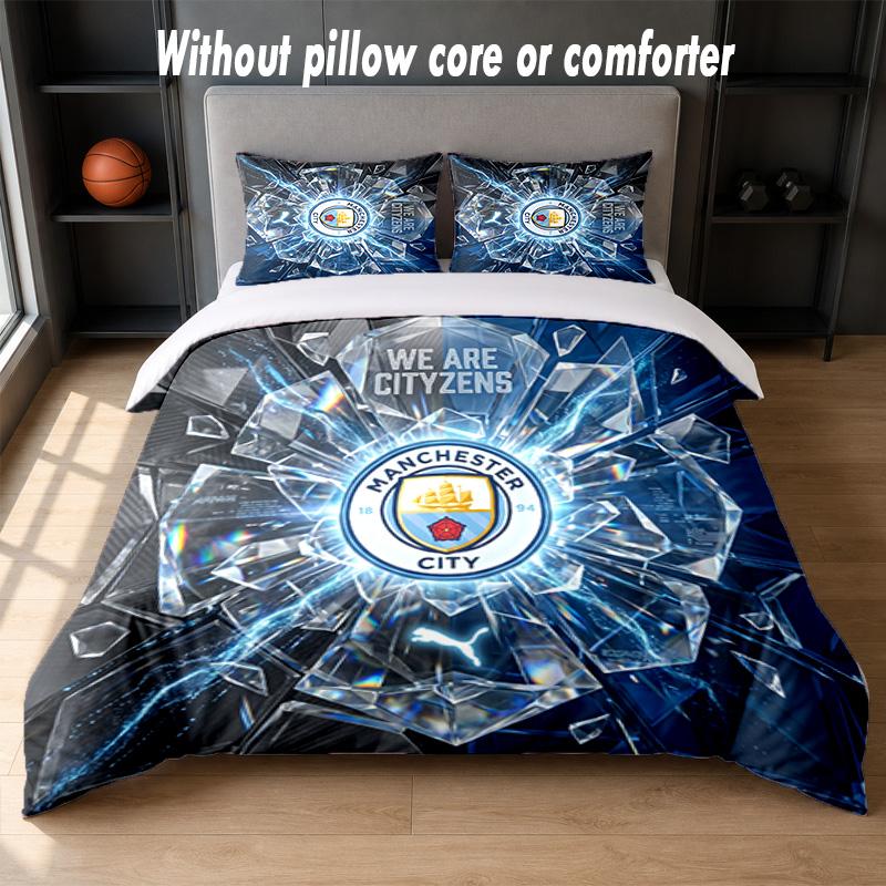 Manchester City Diseño Juego de Cama Ropa de Cama 1 Funda Nórdica + 2 Fundas de Almohada Suave Transpirable Ropa de Cama para el Hogar