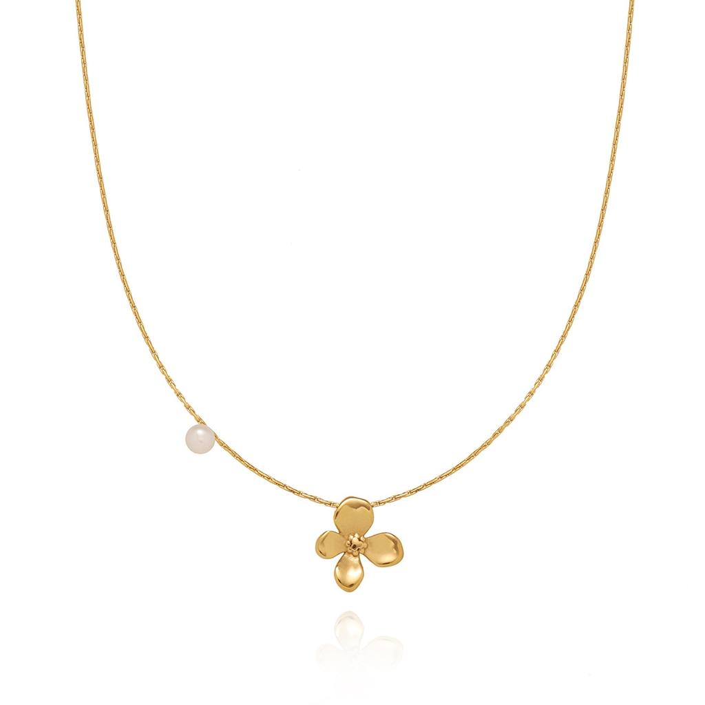 Chic Trendy Stainless Steel Sweet Flower Pendant Necklace Summer Daily Collarbone Fashion Fairy Jewelry for Women