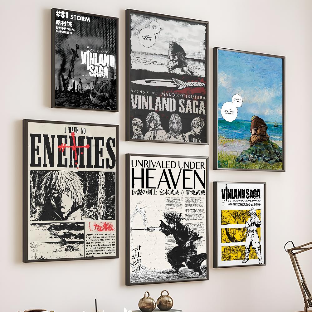 Cool V-Vinland M-Manga S-Saga Anime Poster Sticky Wall Art Printing Waterproof Home Living Bed Room Bar Aesthetic Decor