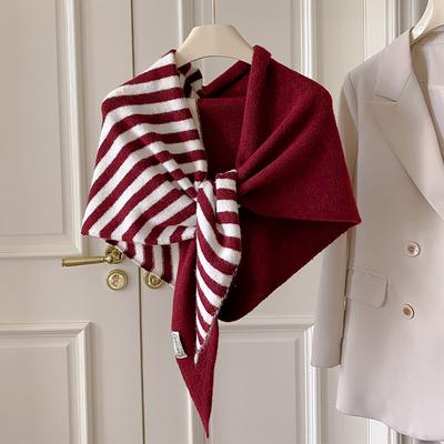 Modischer Dreiecksschal für Damen aus Wollmischung, gestrickt, gestreift, Winter warmer Schal, Decke, Bandana, Vielseitige Wollschals für Damen