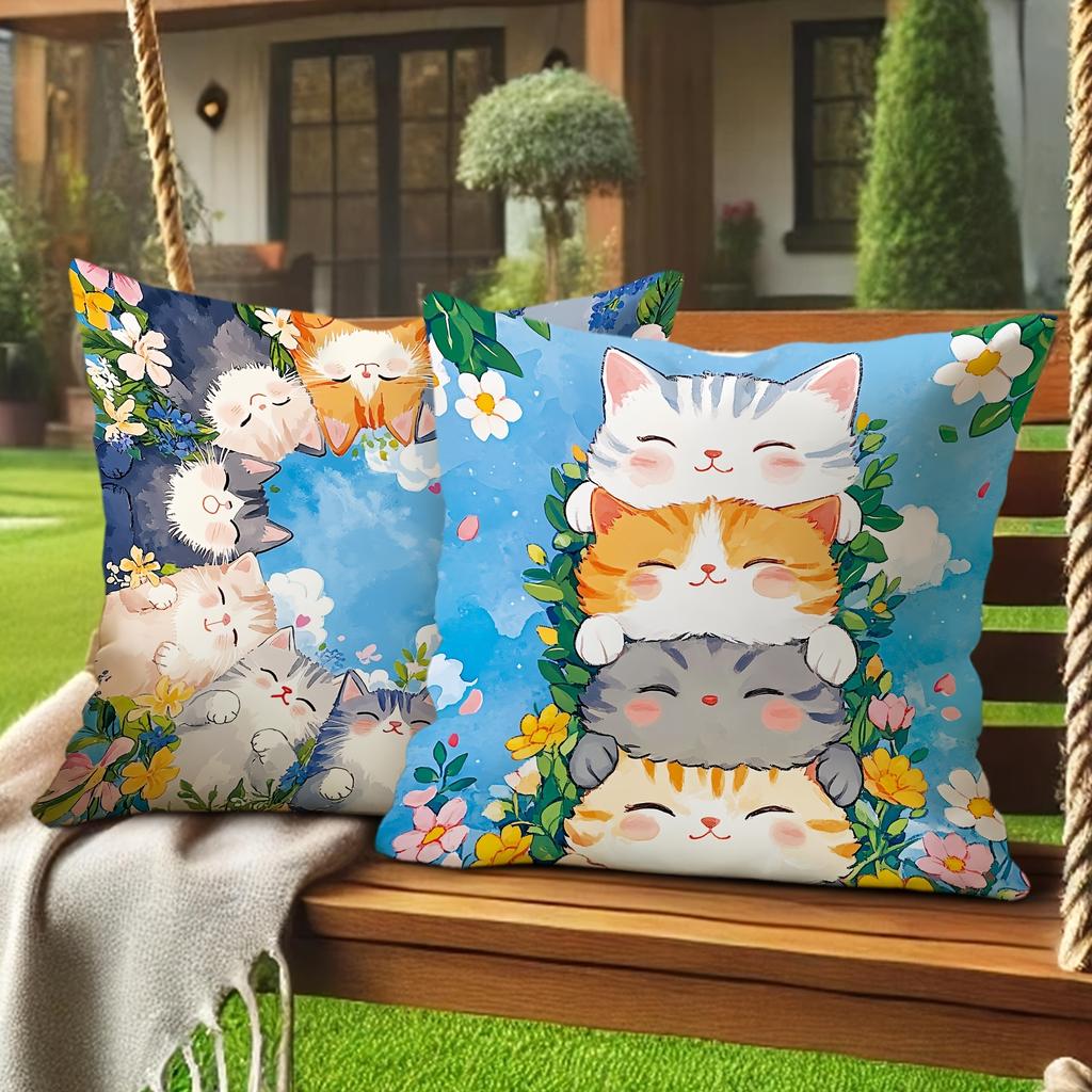 4pcs Cute Cat Flower Theme digital printing pillow cover Short plush Suitable living rooms bedrooms sofas throw cushion cover