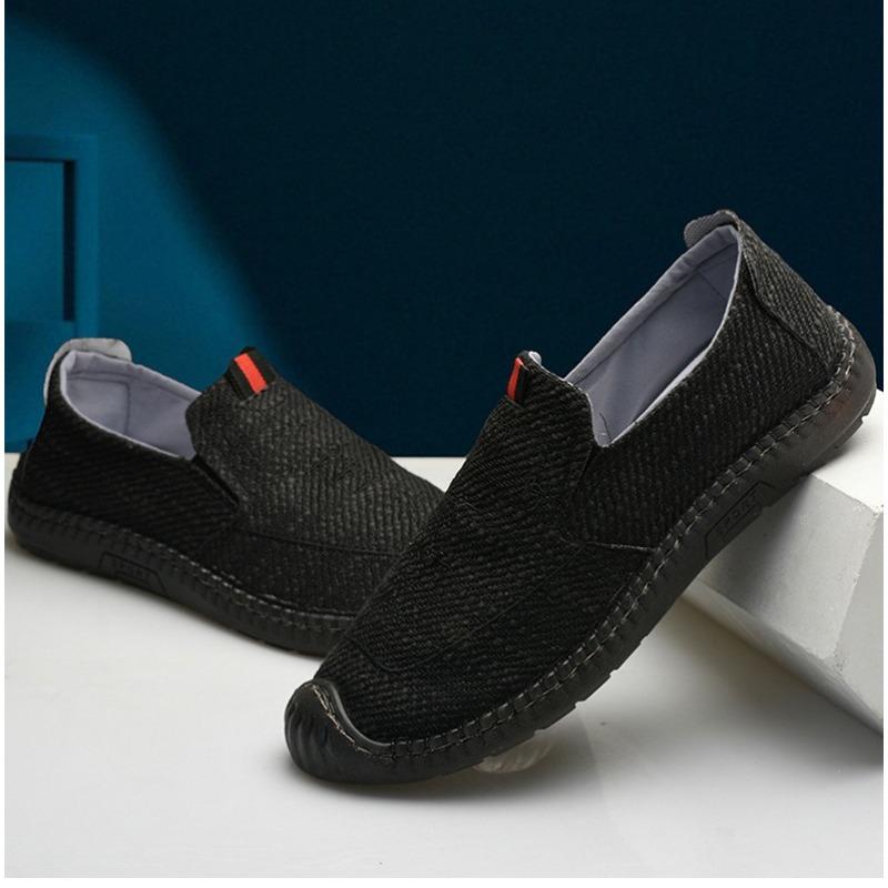 Men's Single Shoes with Cow Tendons and Soft Soles, Old Men's Shoes, Canvas Breathable Casual Shoes, Linen Shoes, Low Cut Bean Shoes