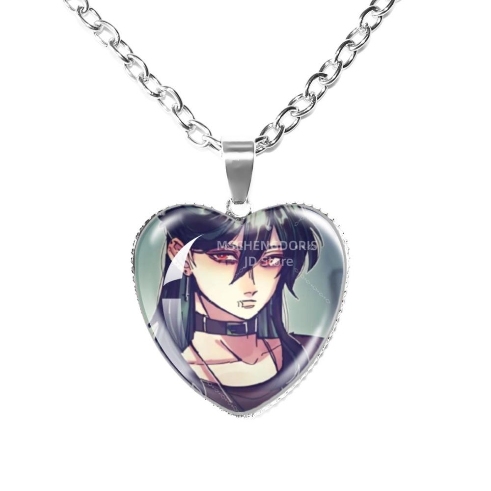 Solivan Brugmansia Sol 'The Kid At the Back' Anime Glass Cabochon Heart Shaped Pendant Necklace Charm Jewelry Gift