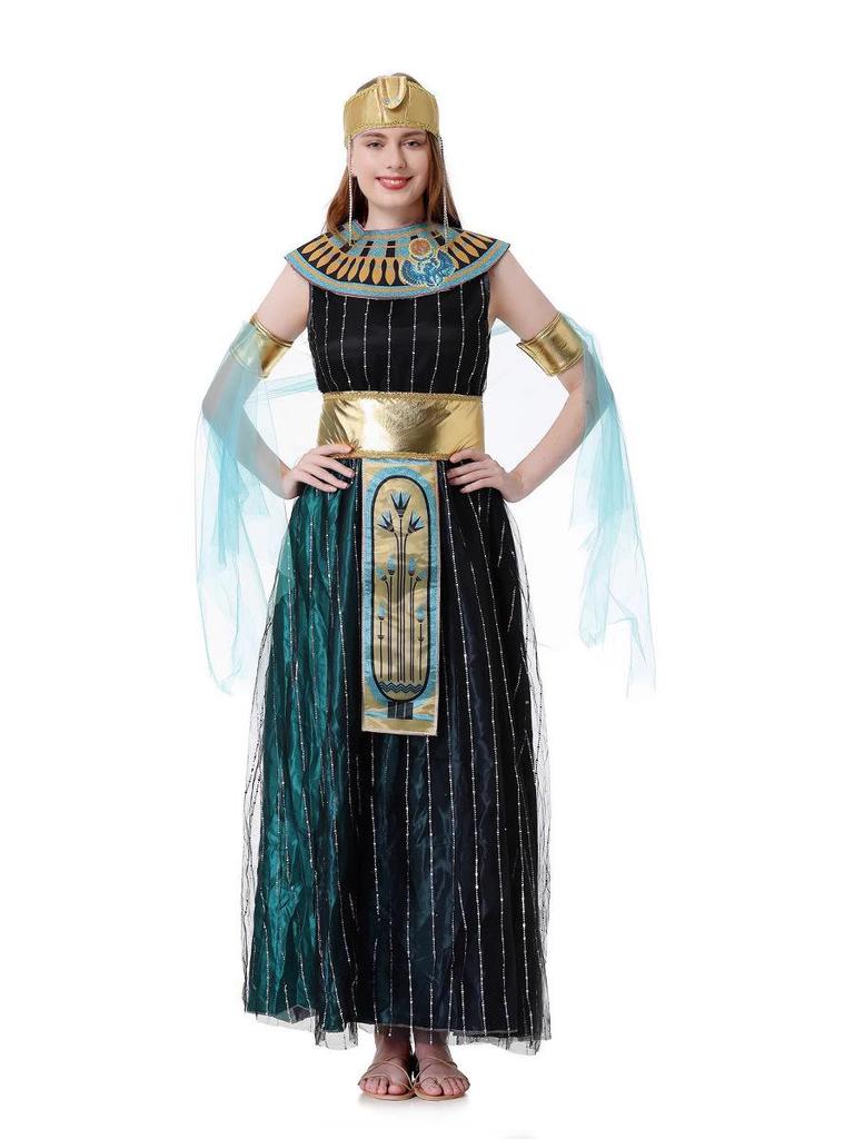 Europäisches & Amerikanisches Halloween Ägyptische Göttin Kleid: Langer Rock, Retro Cleopatra Cosplay Kostüm