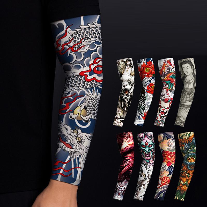 1Pc Arm Covers Flower Cooling Arm Tattoo Sleeve Uv Protection Cycling Gloves Unisex Sunscreen Sleeve Sunscreen Arm Warmers