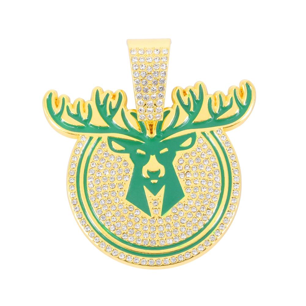 Hip Hop Deer Head Pendant Necklace,with 13mm Crystal Cuban Chain HipHop Iced Out Bling Necklaces Men Women Animal Amulet Jewelry