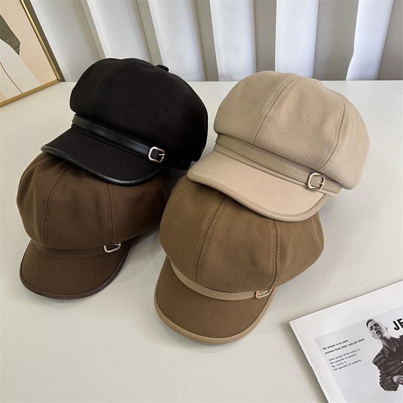 

British retro solid color octagonal hat female spring and autumn painter hat fashion casual literary versatile newsboy hat M（56-58cm） темно-коричневого кольору