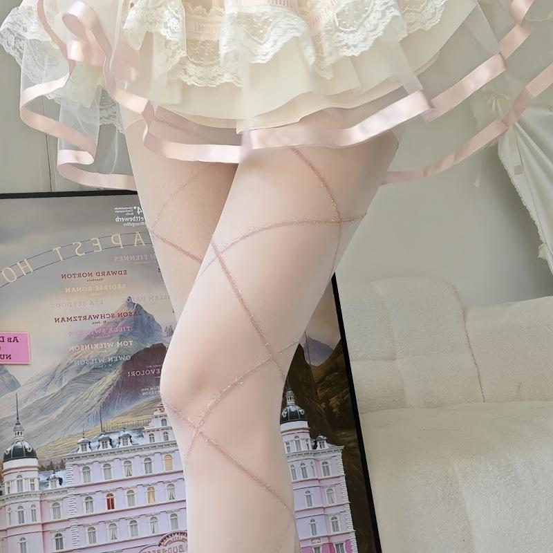 Socks for women, houndstooth stockings, rhombus pantyhose, rhombus grid, black silk, thin, anti-snatch, sexy