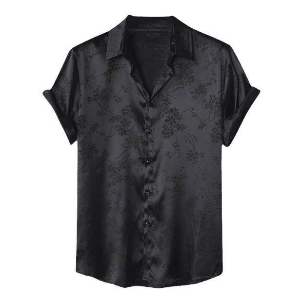 Camicia da Uomo Jacquard di Raso a Maniche Corte Stile Europeo & Americano Moda 2025