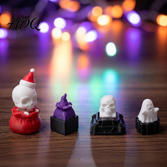 Ghost Keychain Pendant Halloween Fidget Clicker for Stress Relief Pumpkin Skull Witch Office Reliever Hat Finger Clicker 3D Printed Push Button Bag
