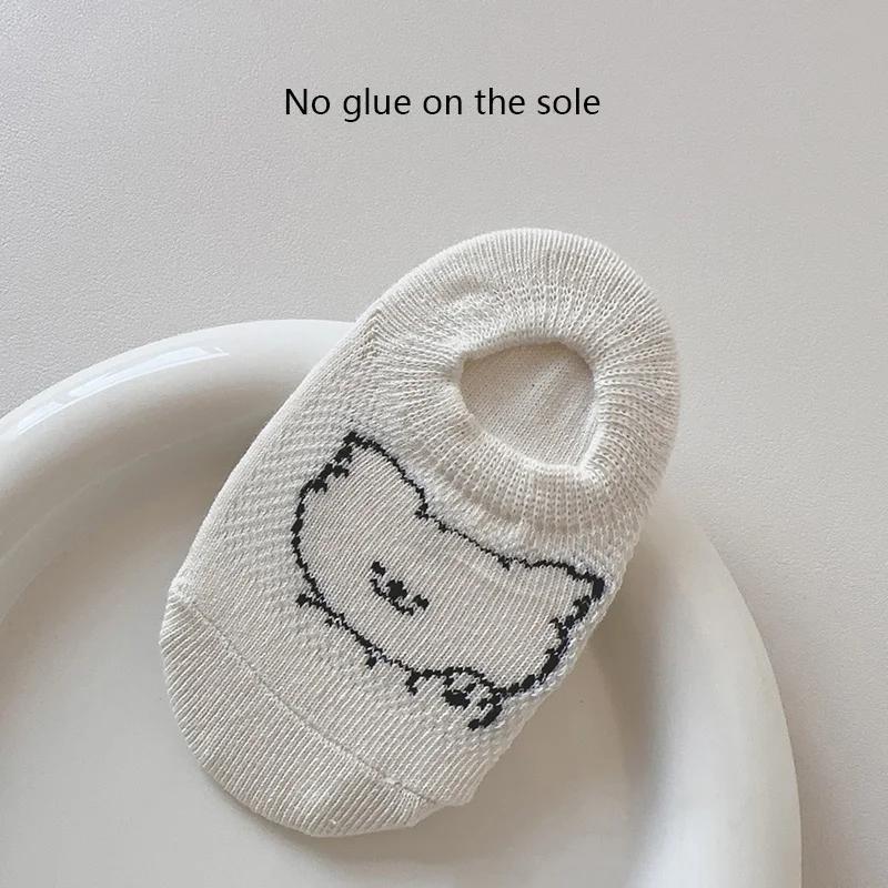 Baby Spring Boat Socks Children White Color Cotton Breathable Short Socks Cartoon Animal Print Anti-slip Floor Socks for Newborn