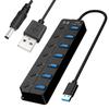 USB Hub with Independent USB 5Gbps Data and USB Expansion 7-Port 3.0 Switches, Dual-Powered/Bus-Powered Cable, High-Speed Transfer,