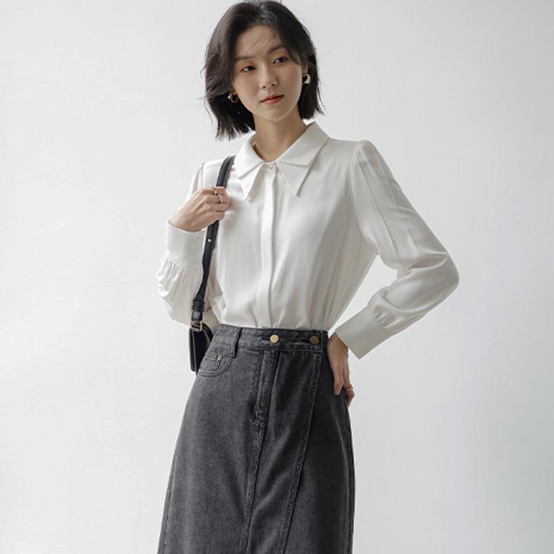 Women Blouses Shirts 2025 Spring Long Sleeve Women Blouse Shirt Turn Down Collar Office Lady White Blouse Shirt Women Tops J848