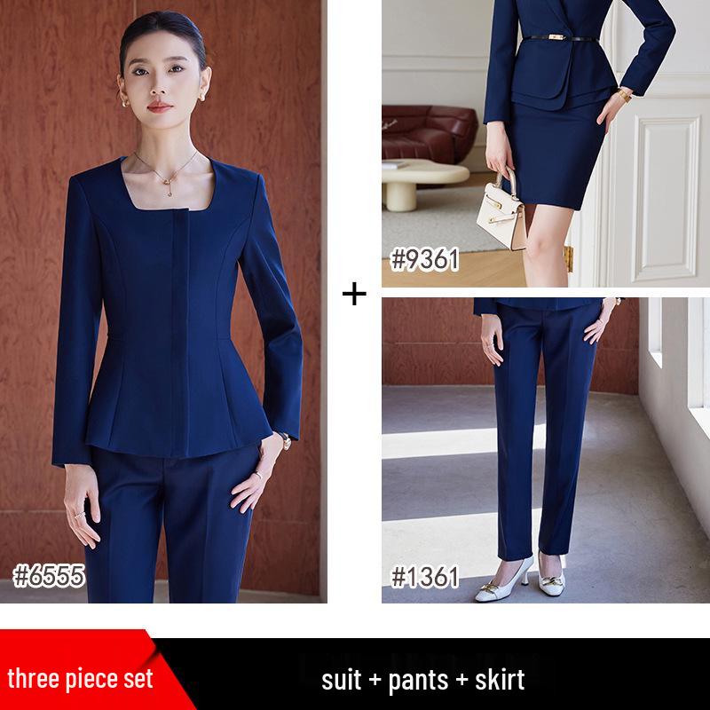 Elegant Women's Autumn/Winter Suit Set for Hotel Receptionist and Beauty Salon Workwear