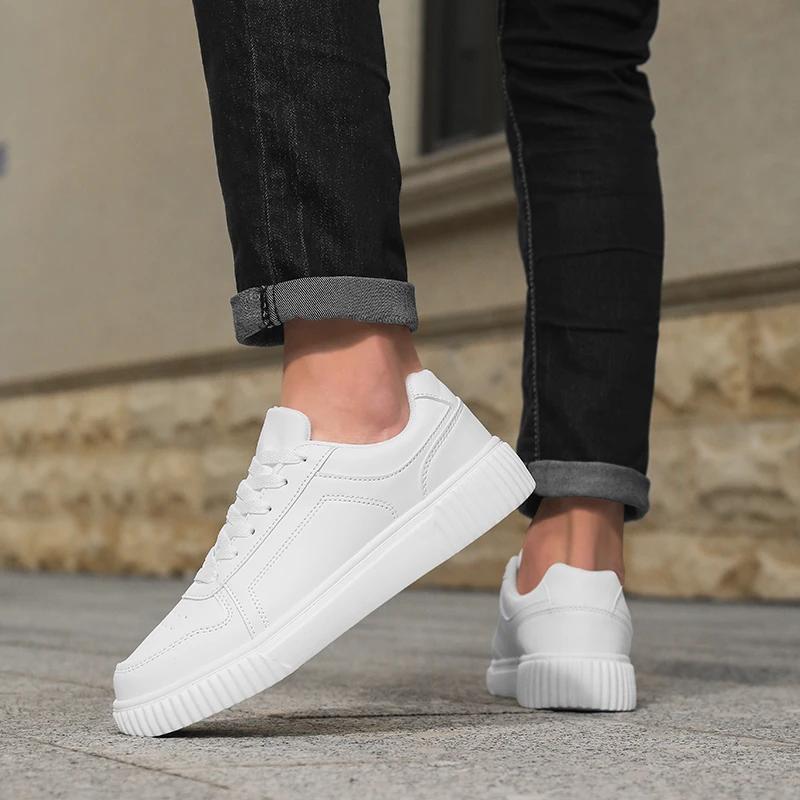 Fashion Men'S Casual Shoes Lightweight Unisex Walking Shoes Leather Outdoor Sports Shoes Non-Slip Breathable White Sneakers
